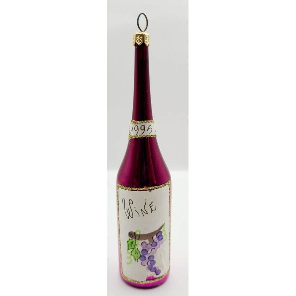 Christopher Radko Y2K Cabernet Wine Bottle 1995 Purple Glass Ornament *Fair*